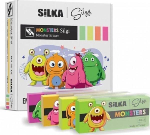 Silka Silgi Monster 4 Renk 20 Li Büyük Öğrenci Silgisi Art.13 (20 Li Paket) - Image 1