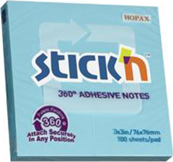 Hopax Stıckn Yapışkanlı Not Kağıdı 360° 100 Yaprak 76x76 Mm Mavi - Image 1