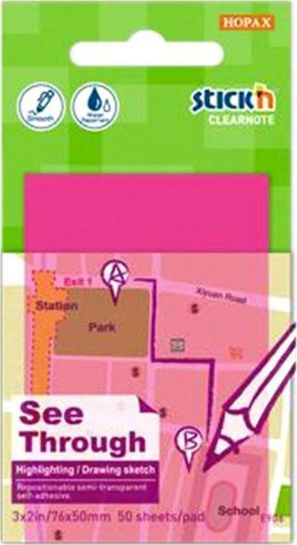 Hopax Stickn Yapışkanlı Not Kağıdı 76X51 Mm Saydam Neon Pembe 50 Yaprak - Image 1