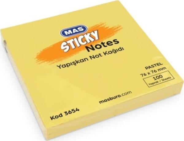 Mas Yapışkanlı Not Kağıdı 100 Sayfa 76x76mm Pastel Sarı 3654 (12 Koçan) - Image 1
