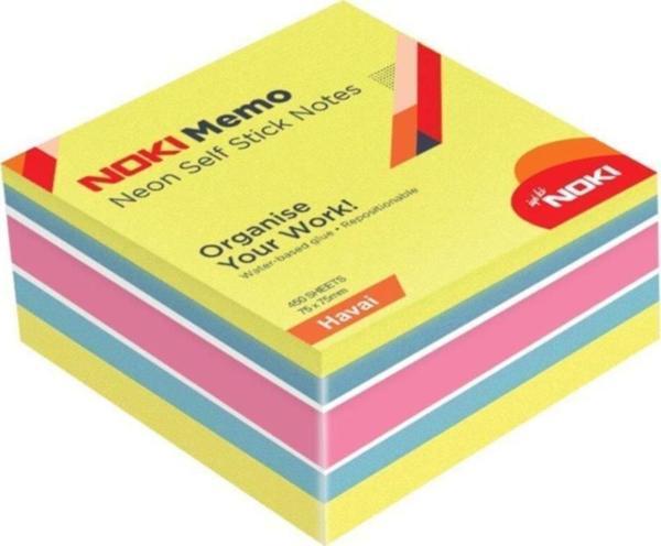 Noki Yapışkanlı Not Kağıdı Küp 450 Sayfa 75 x 75 mm Neon Havai (12 Adet) - Image 1