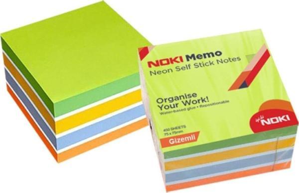 Noki Yapışkanlı Not Kağıdı Küp 450 Sayfa 75x75 mm Neon Gizemli (1 Paket 12 Adet) - Image 1
