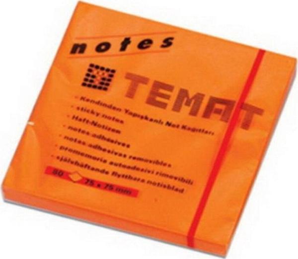 Temat Yapışkanlı Not Kağıdı.FosforluTuruncu 75x75 MM Yapışkanlı Post-it - Image 1