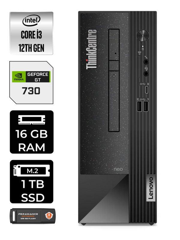 Lenovo NEO 50S i3 12100 16GB RAM 1TB SSD GT730/2GB W11HOME 11SX002VTX MASAÜSTÜ PC & PER4 BELLEK - Image 1