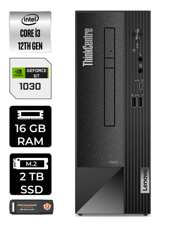 Lenovo NEO 50S i3 12100 16GB RAM 2TB SSD GT1030/4GB W11HOME 11SX002VTX MASAÜSTÜ PC & PER4 BELLEK - Image 1