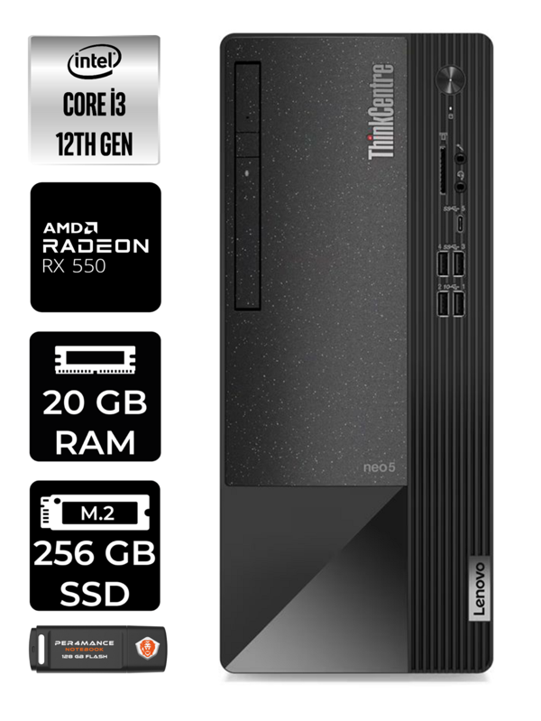Lenovo NEO 50T i3 12100 20GB RAM 256GB SSD RX550/4GB W11 PRO 11SC001ATX MASAÜSTÜ PC & PER4 BELLEK - Image 1