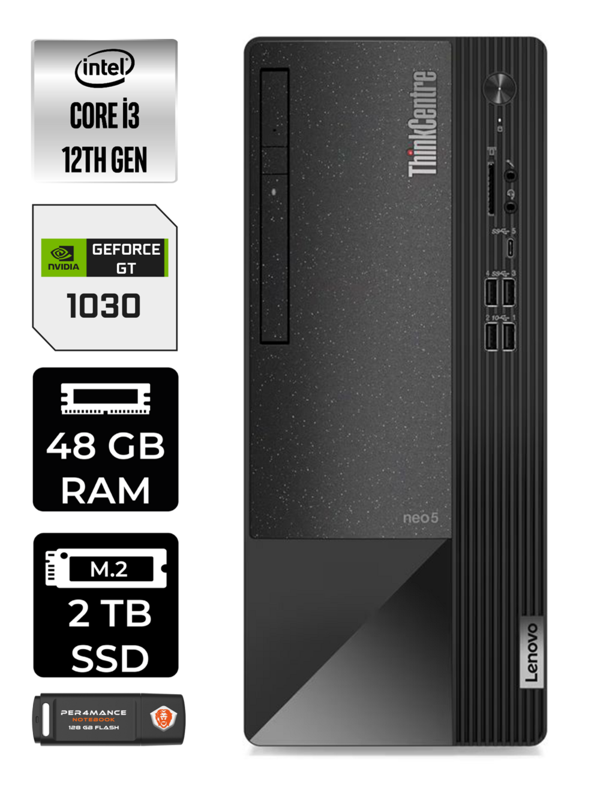 Lenovo NEO 50T i3 12100 48GB RAM 2TB SSD GT1030/4GB FDOS 11SC001ATX MASAÜSTÜ PC & PER4 BELLEK - Image 1
