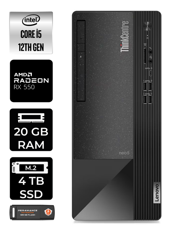 Lenovo Neo 50T i5 12400 20GB RAM 4TB SSD RX550/4GB FDOS 11SE00BPTX MASAÜSTÜ PC & PER4 BELLEK - Image 1