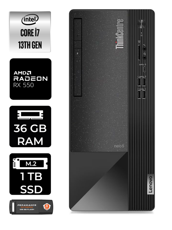 Lenovo Neo 50T i7 13700 36GB RAM 1TB SSD RX550/4GB W11HOME 12JD0008TR MASAÜSTÜ PC & PER4 BELLEK - Image 1