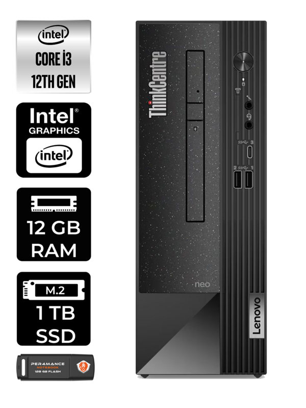 Lenovo ThinkCentre Neo 50S i3 12100 12GB RAM 1TB SSD W11 PRO 11SX002VTX MASAÜSTÜ PC & PER4 BELLEK - Image 1