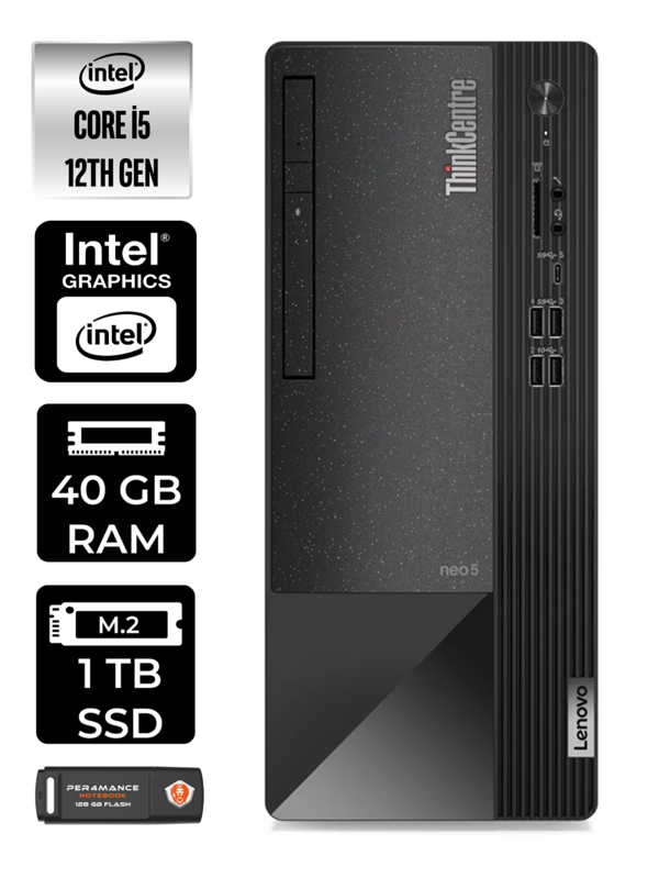 Lenovo ThinkCentre Neo 50T i5 12400 40GB RAM 1TB SSD W11 PRO 11SE00BPTX MASAÜSTÜ PC & PER4 BELLEK - Image 1