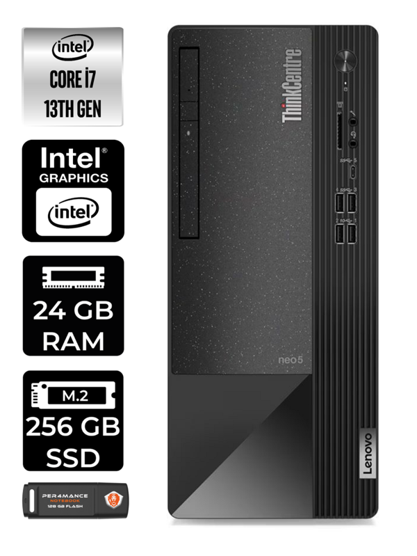Lenovo ThinkCentre Neo 50T i7 13700 24GB RAM 256GB SSD W11 PRO 12JD0008TR MASAÜSTÜ PC & PER4 BELLEK - Image 1