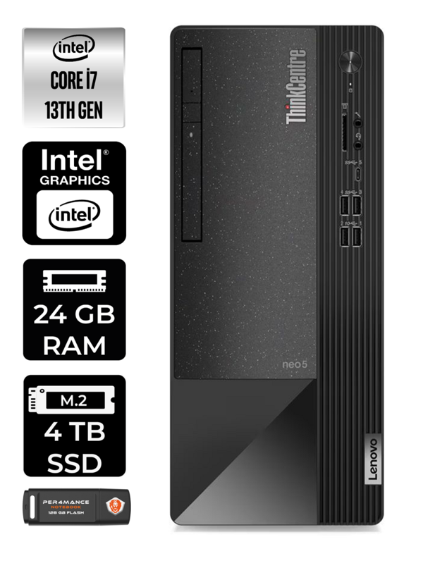 Lenovo ThinkCentre Neo 50T i7 13700 24GB RAM 4TB SSD W11 PRO 12JD0008TR MASAÜSTÜ PC & PER4 BELLEK - Image 1