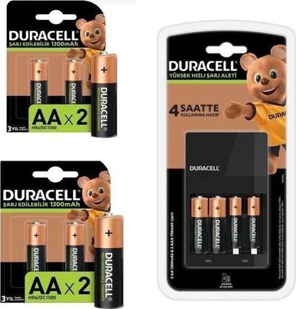 Duracell Cef 14 Şarj Cihazı Şarj Edilebilir 6 adet 1300 mAh AA ve 2 adet 750 mAh AAA Pil Paketi - Image 1