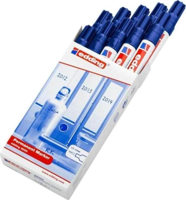 Edding Markör Permanent Yuvarlak Uçlu 1.5-3 MM Mavi 3000 (10 Lu Paket) - Image 1