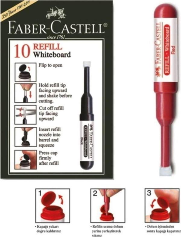 Faber-Castell Kırmızı Beyaz Tahta Kalemi Mürekkep Refili Kırmızı (10 Lu Paket) - Image 1