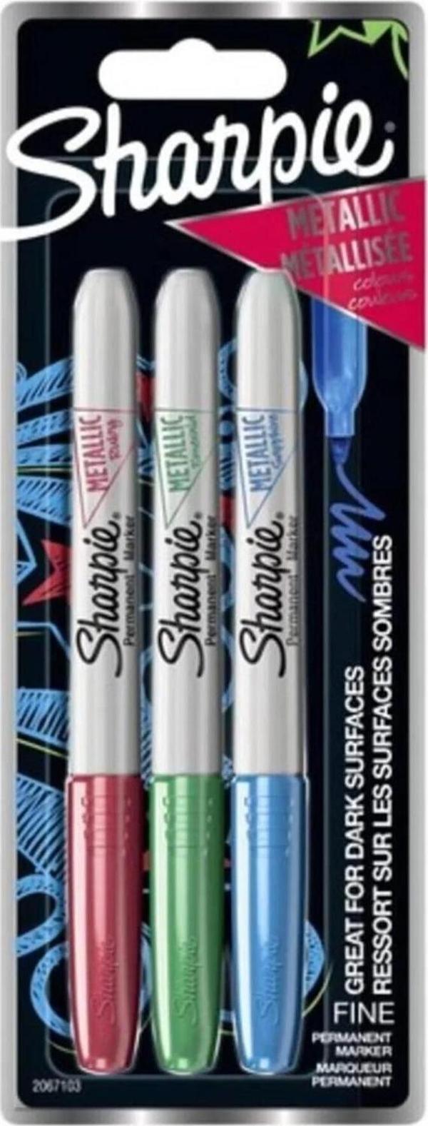 Sharpie Fine Permanent Markör 3 Renk Metalik Renkler Kırmızı Yeşil Mavi - Image 1