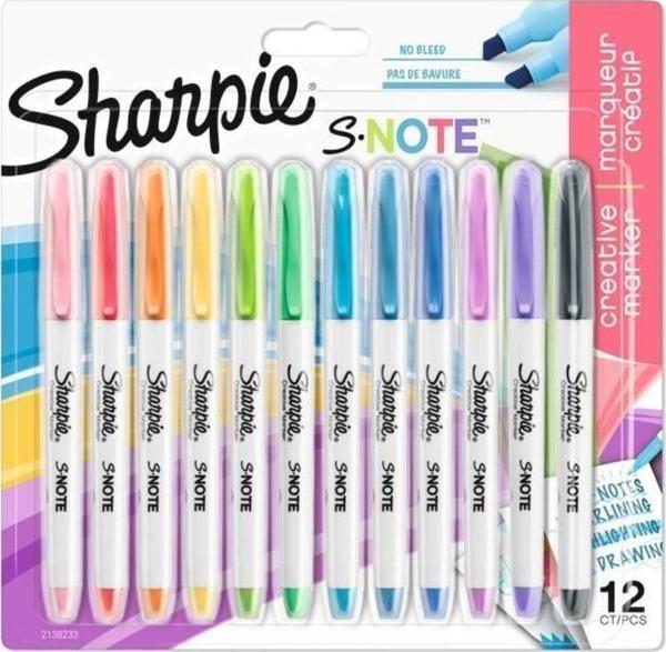 Sharpie Fosforlu Kalem Snote Çok İşlevli Karışık 12 Renk Karışık - Image 1