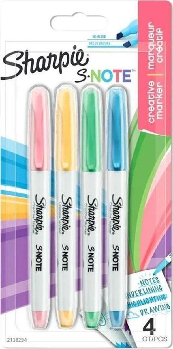 Sharpie Fosforlu Kalem Snote Çok işlevli Kesik Uçlu 4 Lü Blister Markör - Image 1