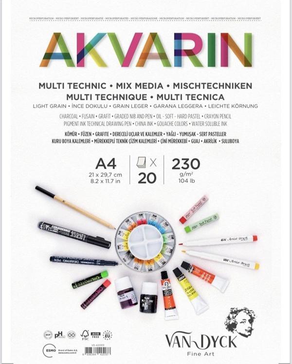 Van Dyck Sulu Boya Blok Multipurpose A4 Üstten Spiralli 20 Yaprak Çok Amaçlı Çizim Bloğu - Image 1