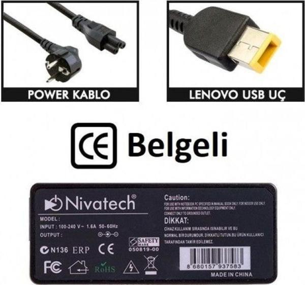 Nivatech BC936 LENOVO 20V 4,5A USB Adaptör - Image 1