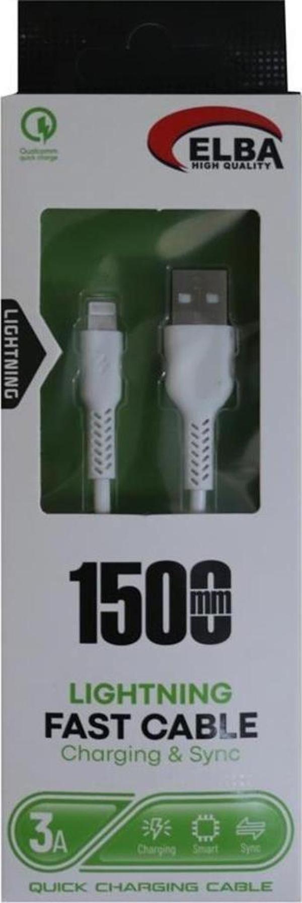 Elba Elb38-L1 1,5Mt  iPhone Lightning Beyaz 3A Hızlı Şarj Kablosu - Image 1
