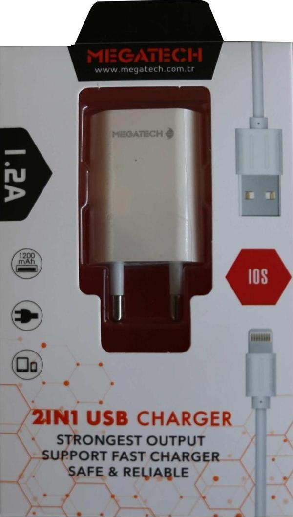 Megatech MT-Cl1 1.2ın Usb Ev Şarj Kafa+Iphone Kablo - Image 1