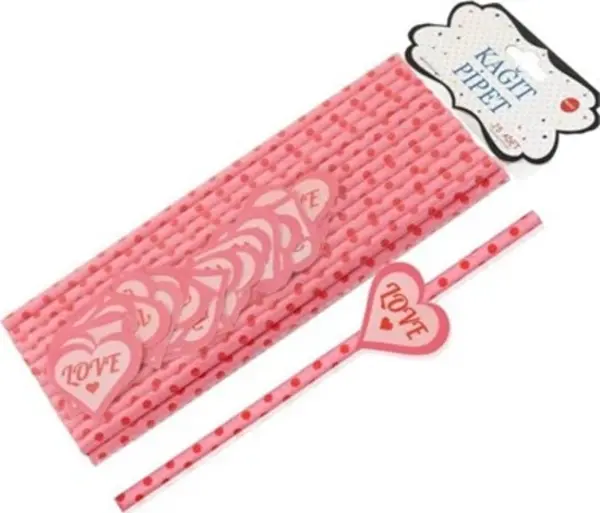 SÜSLÜ KAĞIT PİPET 20CM - LOVE KALP - 25 ADET - Image 1