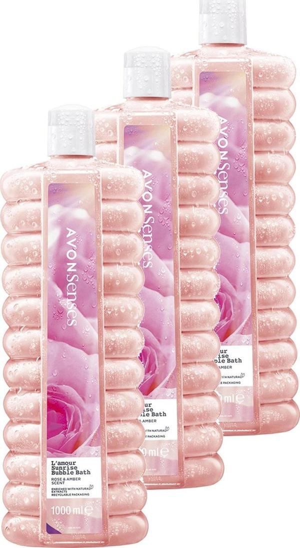 Avon L'Amour Sunrise Gül ve Kehribar Kokulu Banyo Köpüğü 1 Lt. Üçlü Set - Image 1