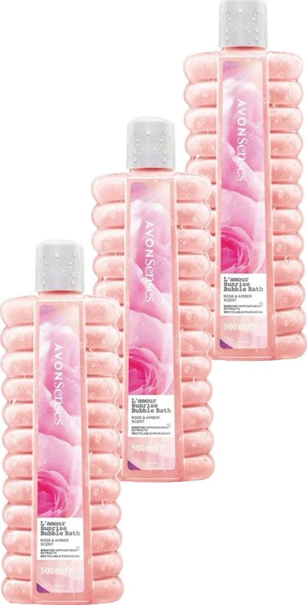 Avon L'Amour Sunrise Gül ve Kehribar Kokulu Banyo Köpüğü 500 Ml. Üçlü Set - Image 1