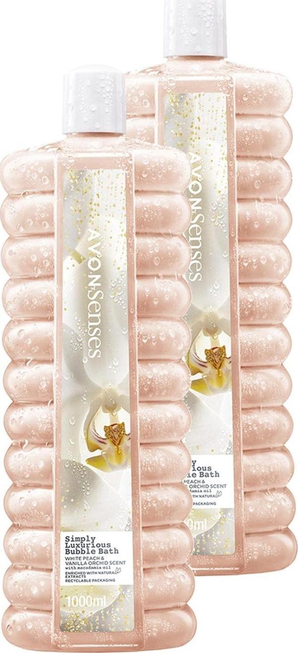 Avon Simply Luxurious Beyaz Şeftali ve Vanilya Orkide Kokulu Banyo Köpüğü 1 Lt. İkili Set - Image 1