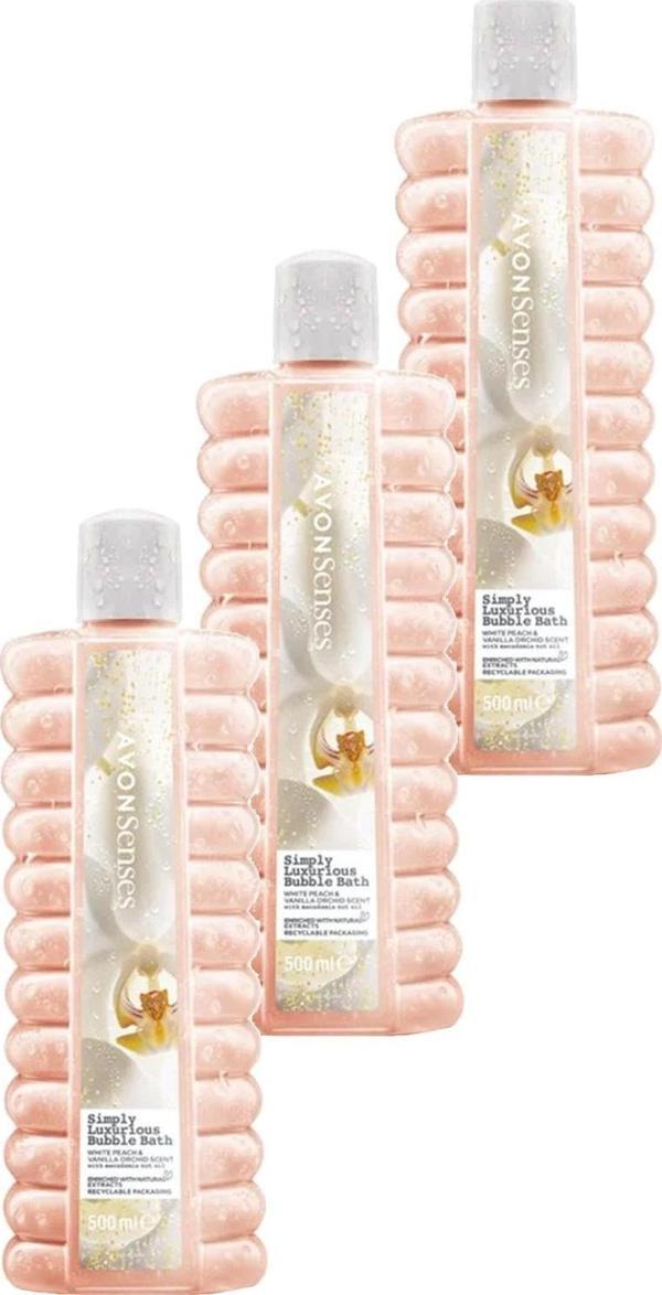 Avon Simply Luxurious Beyaz Şeftali ve Vanilya Orkide Kokulu Banyo Köpüğü 500 Ml. Üçlü Set - Image 1