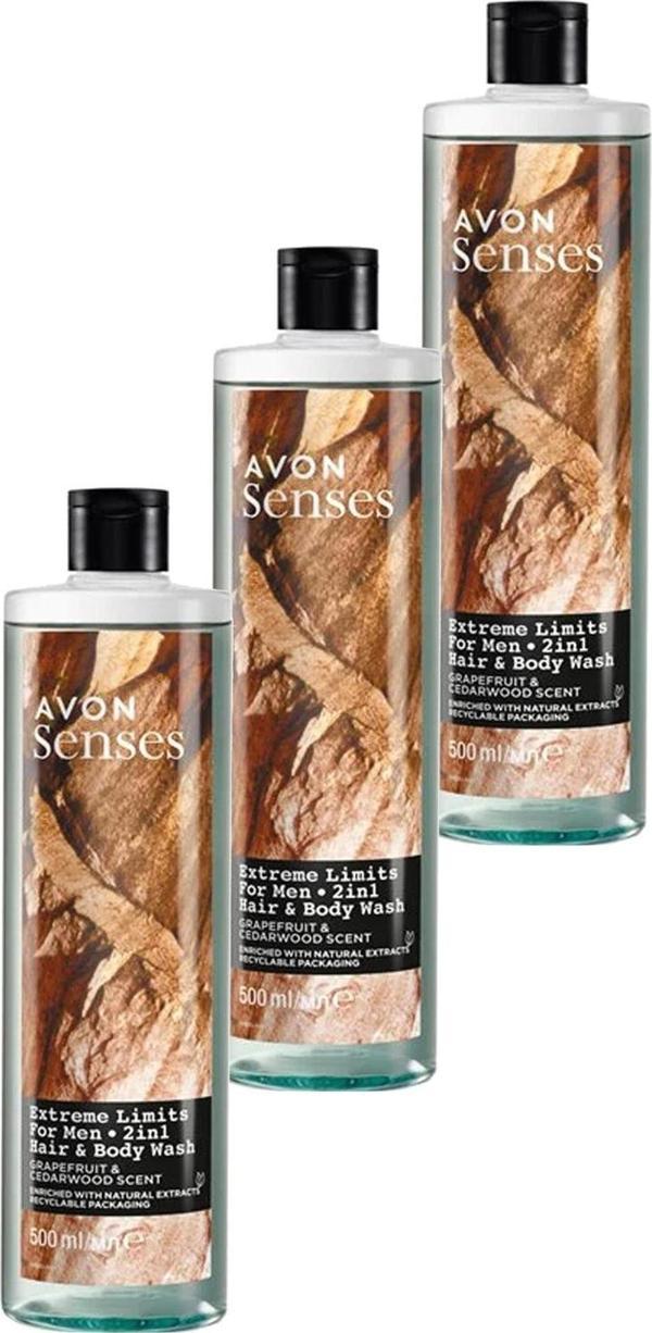 Avon Extreme Limits Greyfurt ve Sandal Kokulu Saç ve Vücut için Erkek Duş Jeli 500 Ml. Üçlü Set - Image 1