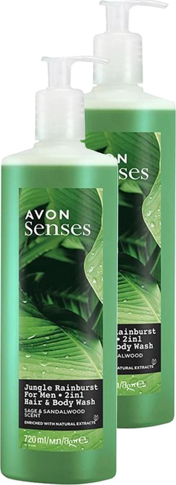 Avon Jungle Rainburst Adaçayı ve Sandal Ağacı Kokulu Erkek Saç ve Vücut Şampuanı 720 Ml. İkili Set - Image 1