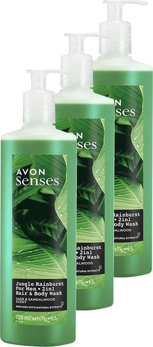 Avon Jungle Rainburst Adaçayı ve Sandal Ağacı Kokulu Erkek Saç ve Vücut Şampuanı 720 Ml. Üçlü Set - Image 1