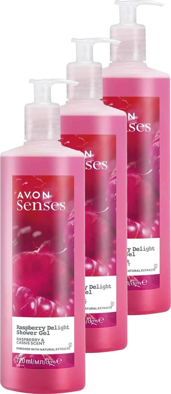 Avon Raspberry Delight Frambuaz ve Frenk Üzümü Kokulu Duş Jeli 720 Ml. Üçlü Set - Image 1