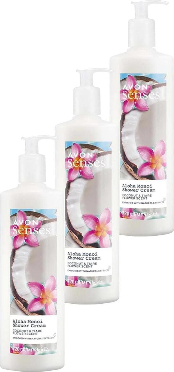 Avon Senses Aloha Monoi Tiare Çiçeği ve Hindistan Cevizi Kokulu Krem Duş Jeli 720 Ml. Üçlü Set - Image 1