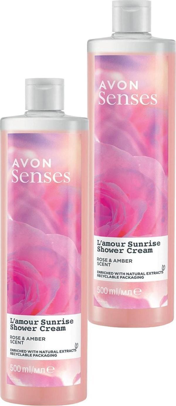Avon Senses L'amour Sunrise Gül ve Amber Kokulu Krem Duş Jeli 500 Ml. İkili Set - Image 1