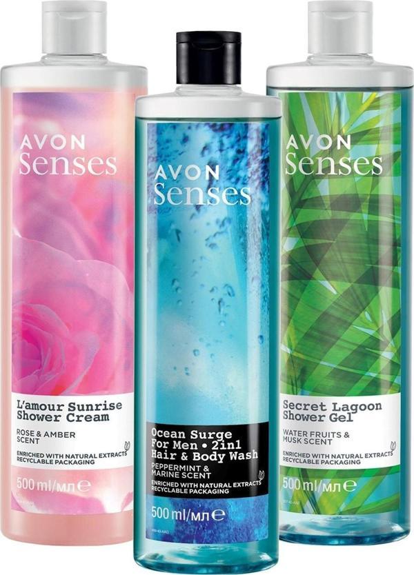 Avon Senses Nane Deniz Su Meymeleri Misk Gül ve Amber Kokulu Duş Jeli Paketi - Image 1
