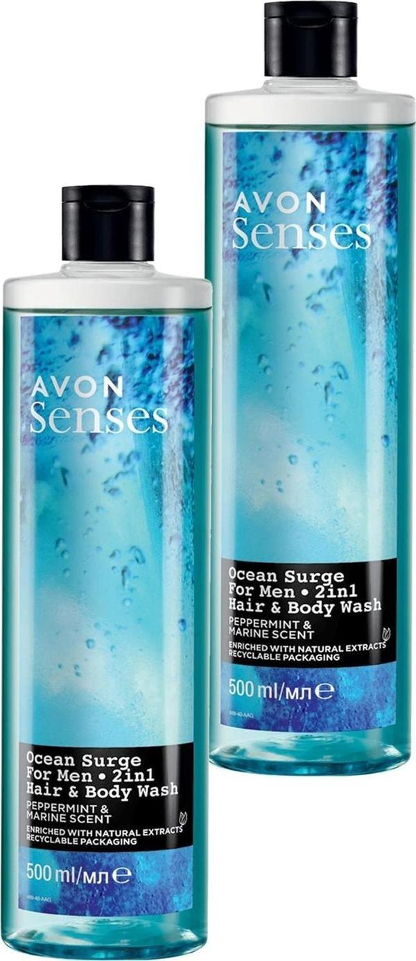 Avon Senses Ocean Surge Nane ve Deniz Kokulu Saç ve Vücut için Erkek Duş Jeli 500 Ml. İkili Set - Image 1