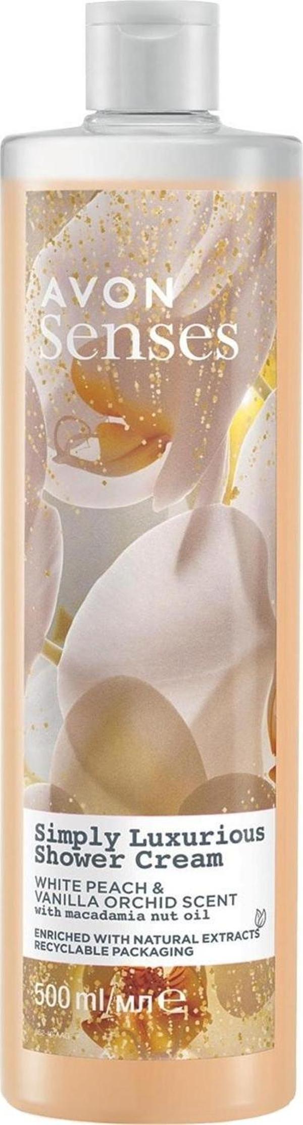 Avon Senses Simply Luxurious Beyaz Şeftali ve Vanilya Kokulu Krem Duş Jeli 500 Ml. - Image 1
