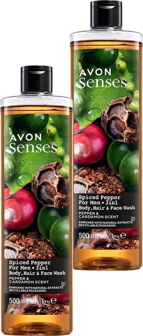 Avon Senses Spiced Pepper Karabiber ve Kakule Kokulu Erkekler için Duş Jeli 500 Ml. İkili Set - Image 1