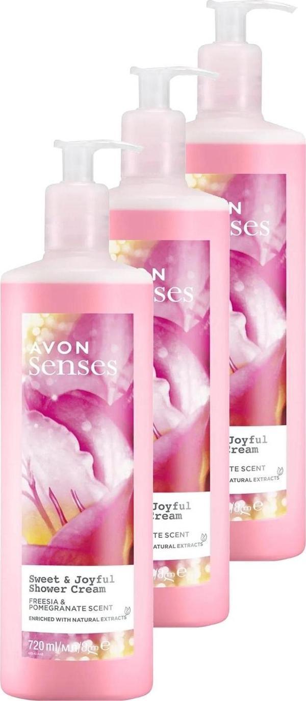 Avon Senses Sweat & Joyful Frezya ve Nar Kokulu Krem Duş Jeli 720 Ml. Üçlü Set - Image 1