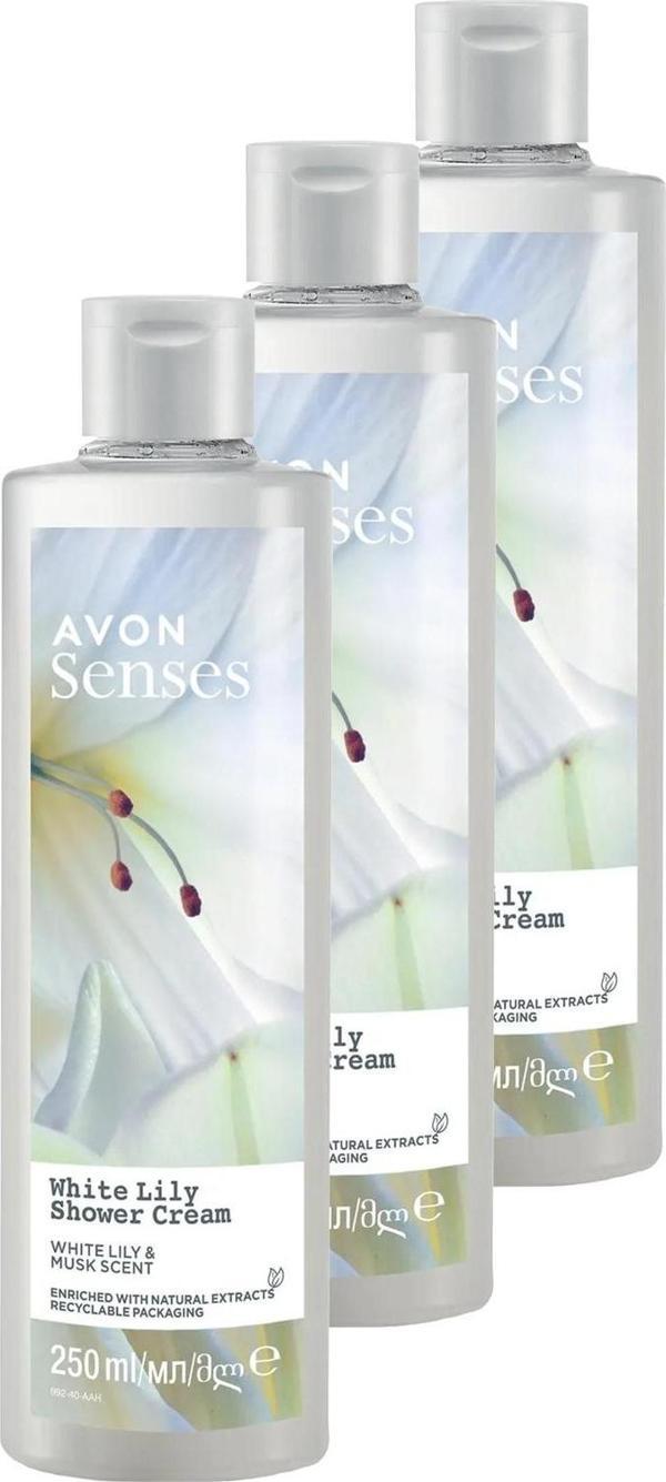 Avon Senses White Lily  Beyaz Zambak Kokulu Duş Jeli 250 Ml. Üçlü Set - Image 1