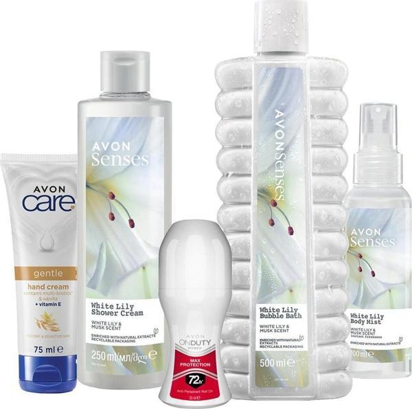 Avon Senses White Lily Zambak Kokulu Banyo Seti ve Rollon El Kremi Paketi - Image 1