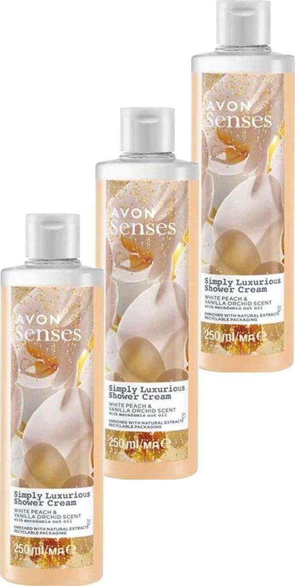 Avon Simply Luxurious Beyaz Şeftali ve Vanilya Orkide Kokulu Duş Kremi 250 Ml. Üçlü Set - Image 1