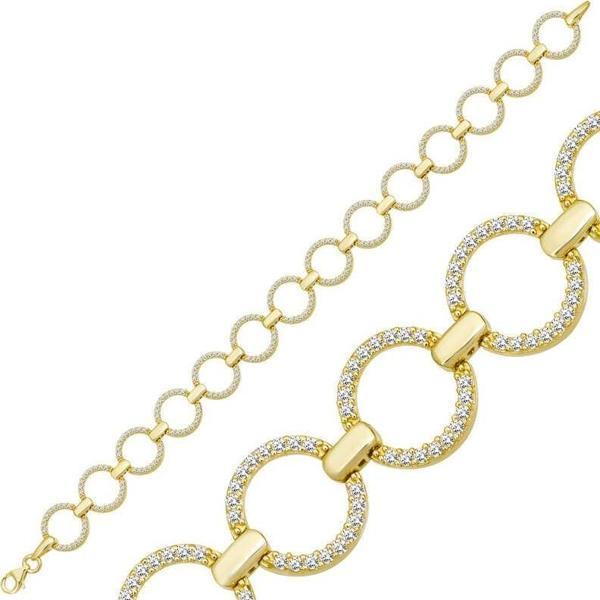 925 Ayar Gümüş Gold Yuvarlak Taşlı Kadın Bileklik - Image 1