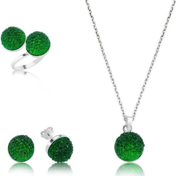 925 Ayar Gümüş Yeşil Kristal Set - Image 1