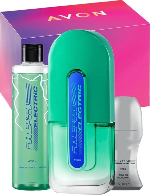 Avon Full Speed Electric Erkek Parfüm Şampuan ve Quantum Rollon Hediye Paketi - Image 1