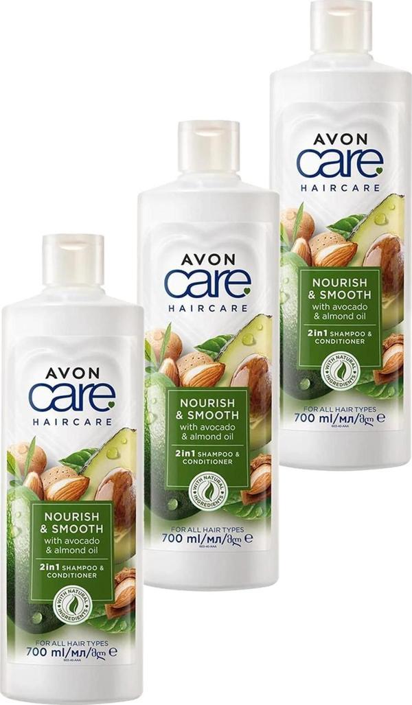 Avon Care Avokado ve Badem Yağı içeren Şampuan ve Saç Bakım Kremi 700 Ml. Üçlü Set - Image 1